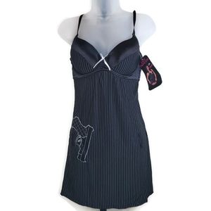 Lady Princess Black and White Stripe Dress, Thong Mafia Costume Medium